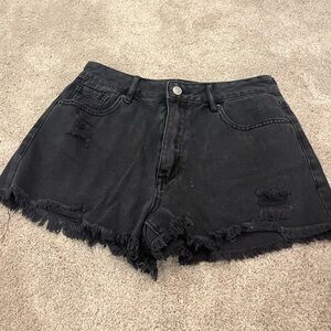 PACSUN BLACK HIGH RISE FESTIVAL RIPPED JEAN SHORTS